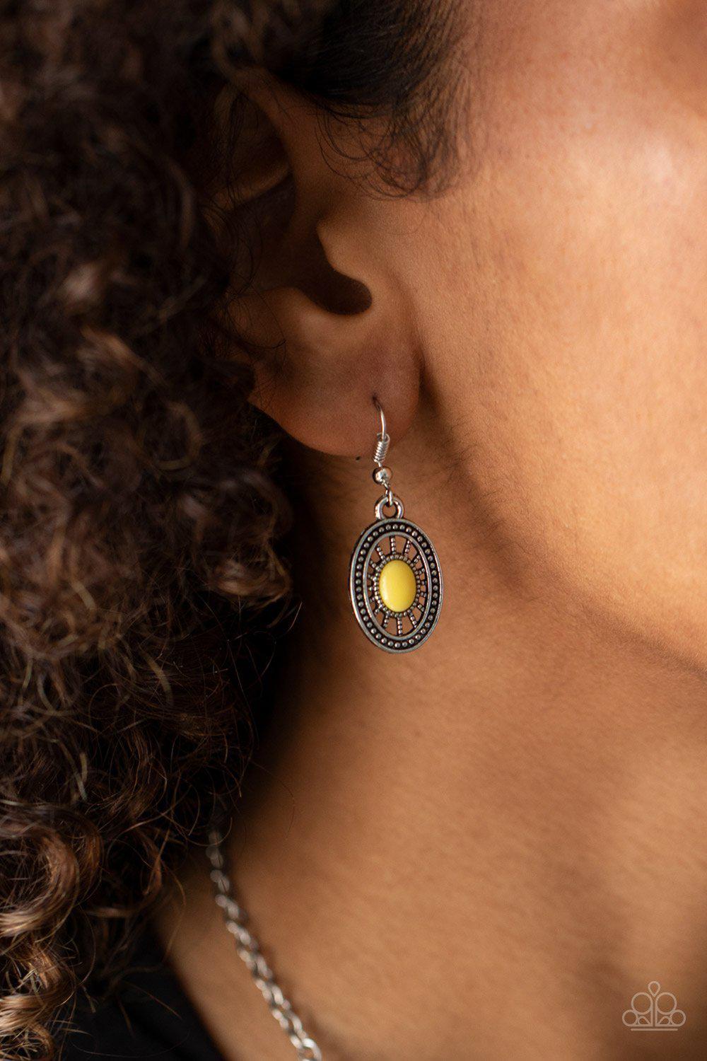 Totally TERRA-torial Yellow and Silver Necklace - Paparazzi Accessories - free matching earrings -CarasShop.com - Paparazzi Jewelry by Cara Jewels