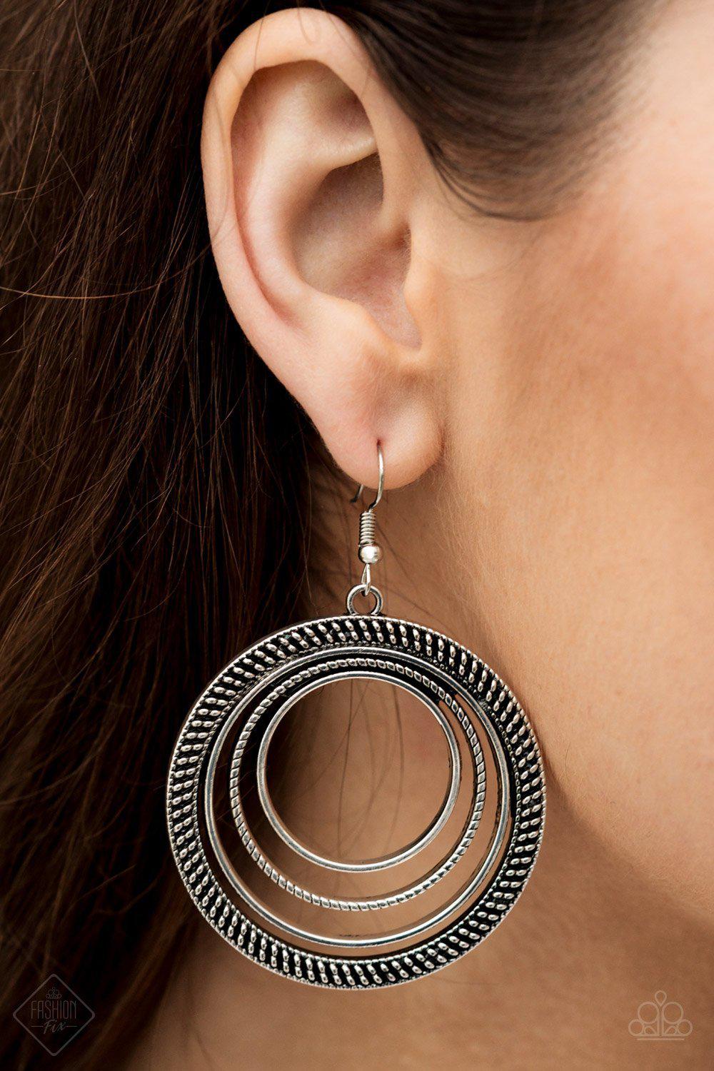 Totally Textured Silver Hoop Earrings - Paparazzi Accessories- lightbox - CarasShop.com - Paparazzi Jewelry by Cara Jewels