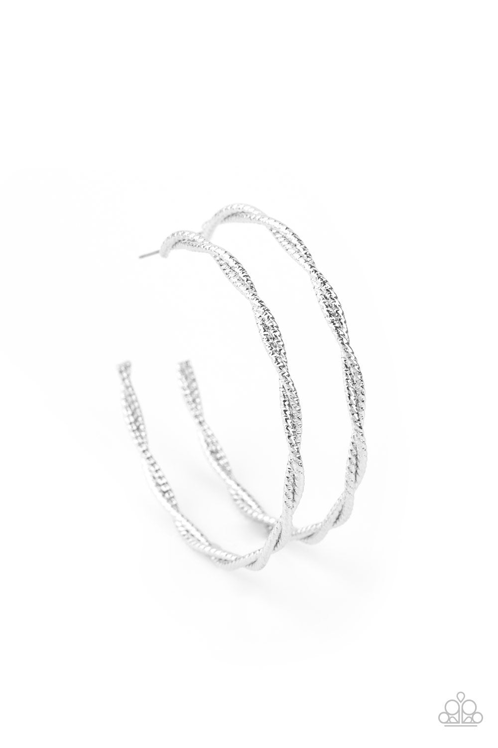 Totally Throttled Silver Hoop Earrings - Paparazzi Accessories- on model - CarasShop.com - Paparazzi Jewelry by Cara Jewels