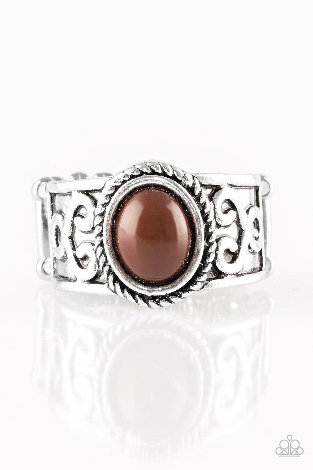 Totally Tidal Silver and Brown Ring - Paparazzi Accessories- on model - CarasShop.com - Paparazzi Jewelry by Cara Jewels