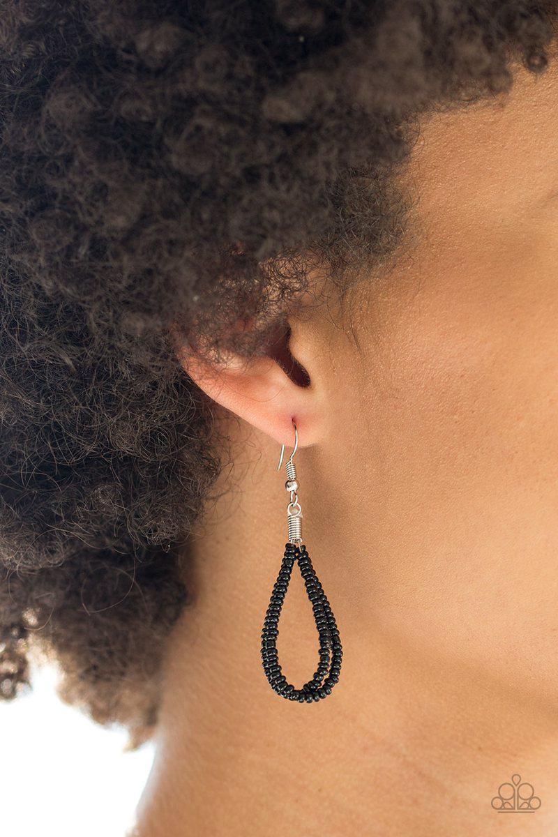 Totally Tonga Black Seed Bead Necklace - Paparazzi Accessories - free matching earrings -CarasShop.com - Paparazzi Jewelry by Cara Jewels