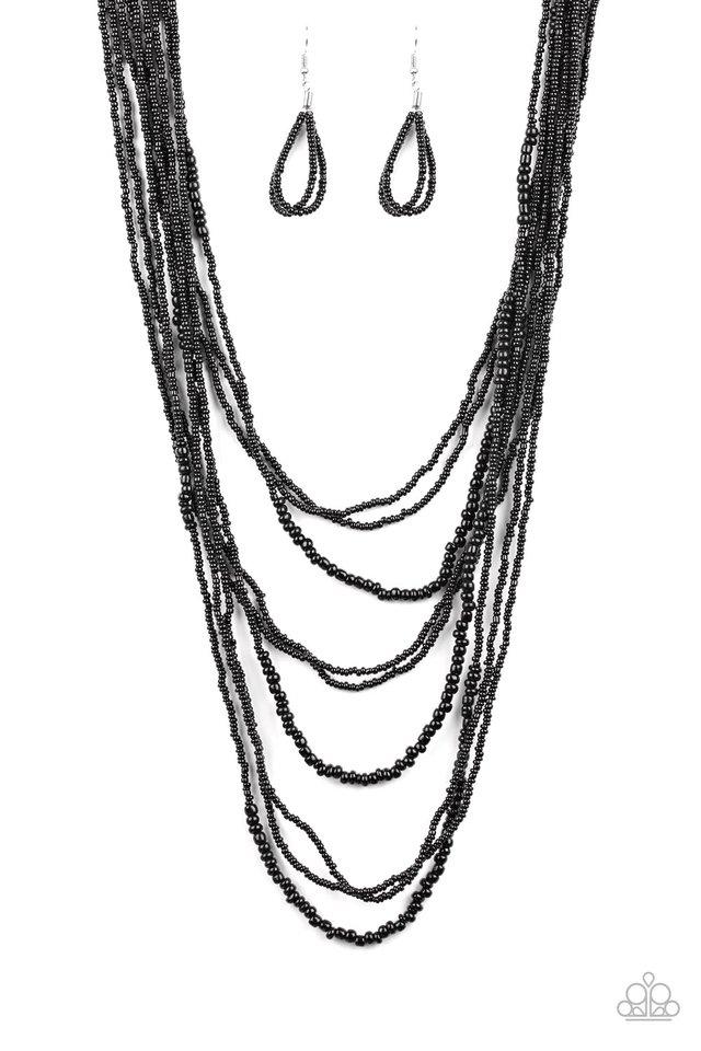 Totally Tonga Black Seed Bead Necklace - Paparazzi Accessories- on model - CarasShop.com - Paparazzi Jewelry by Cara Jewels