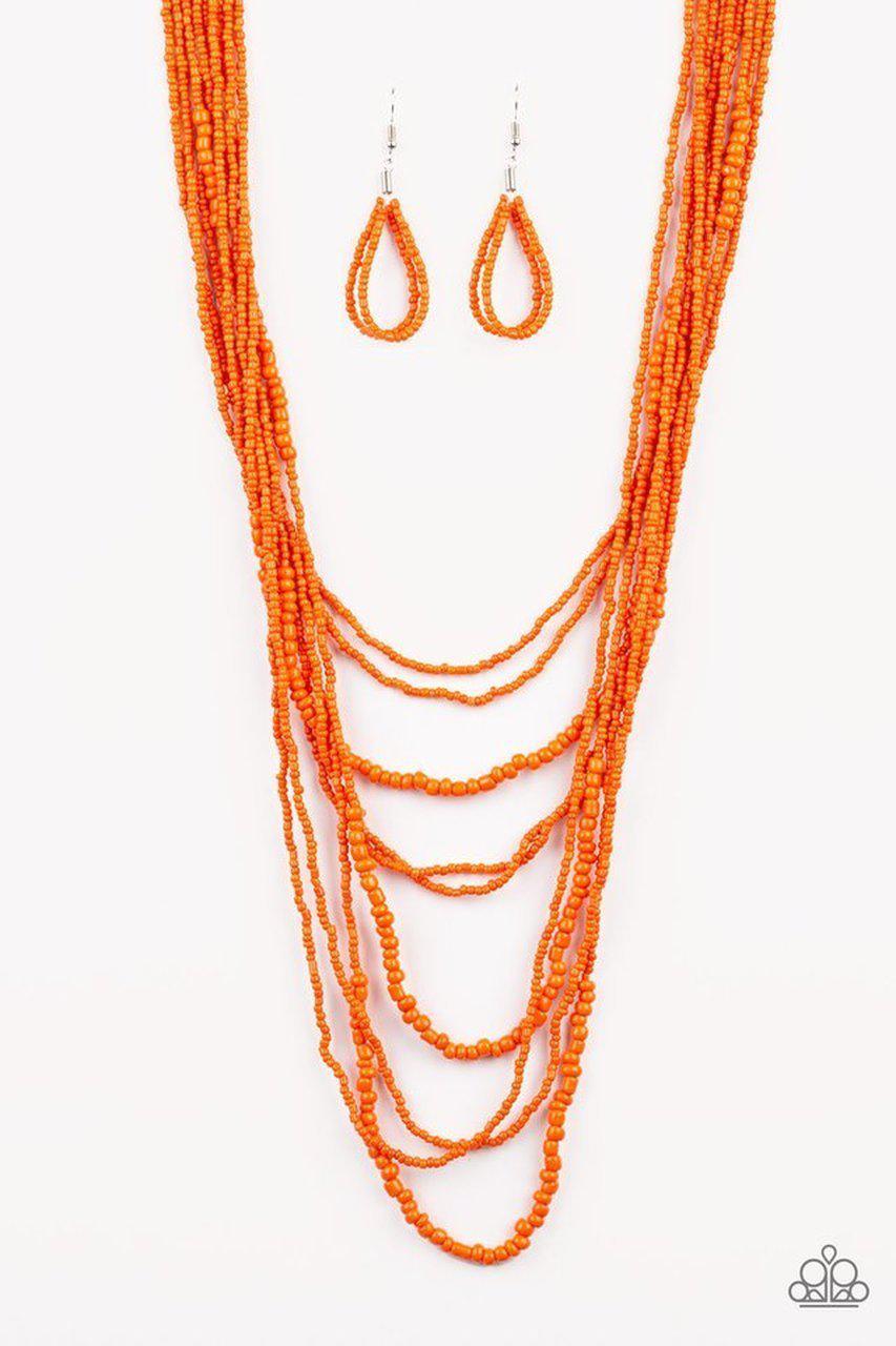 Totally Tonga Orange Seed Bead Necklace - Paparazzi Accessories- lightbox - CarasShop.com - Paparazzi Jewelry by Cara Jewels