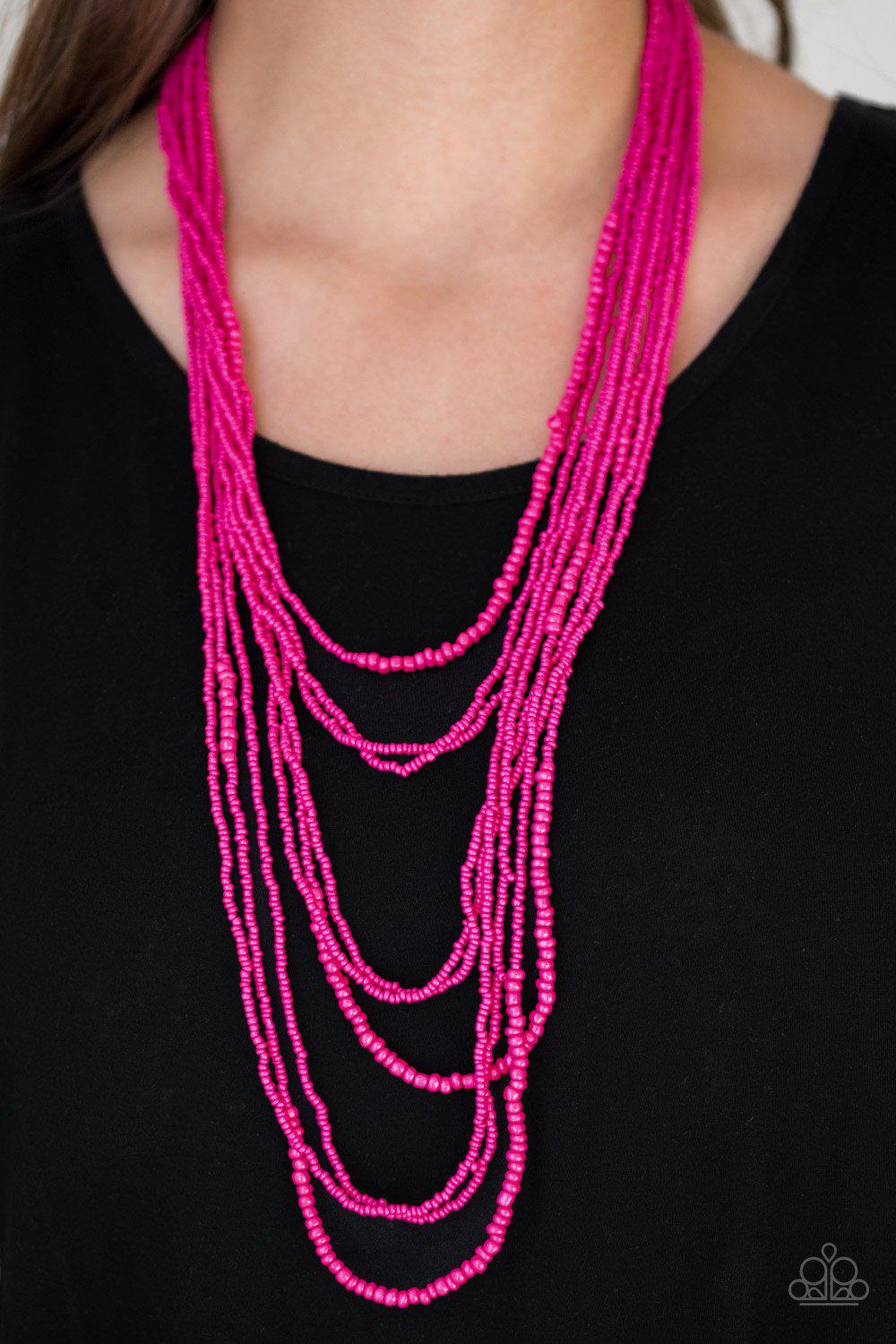 Totally Tonga Pink Seed Bead Necklace - Paparazzi Accessories- lightbox - CarasShop.com - Paparazzi Jewelry by Cara Jewels