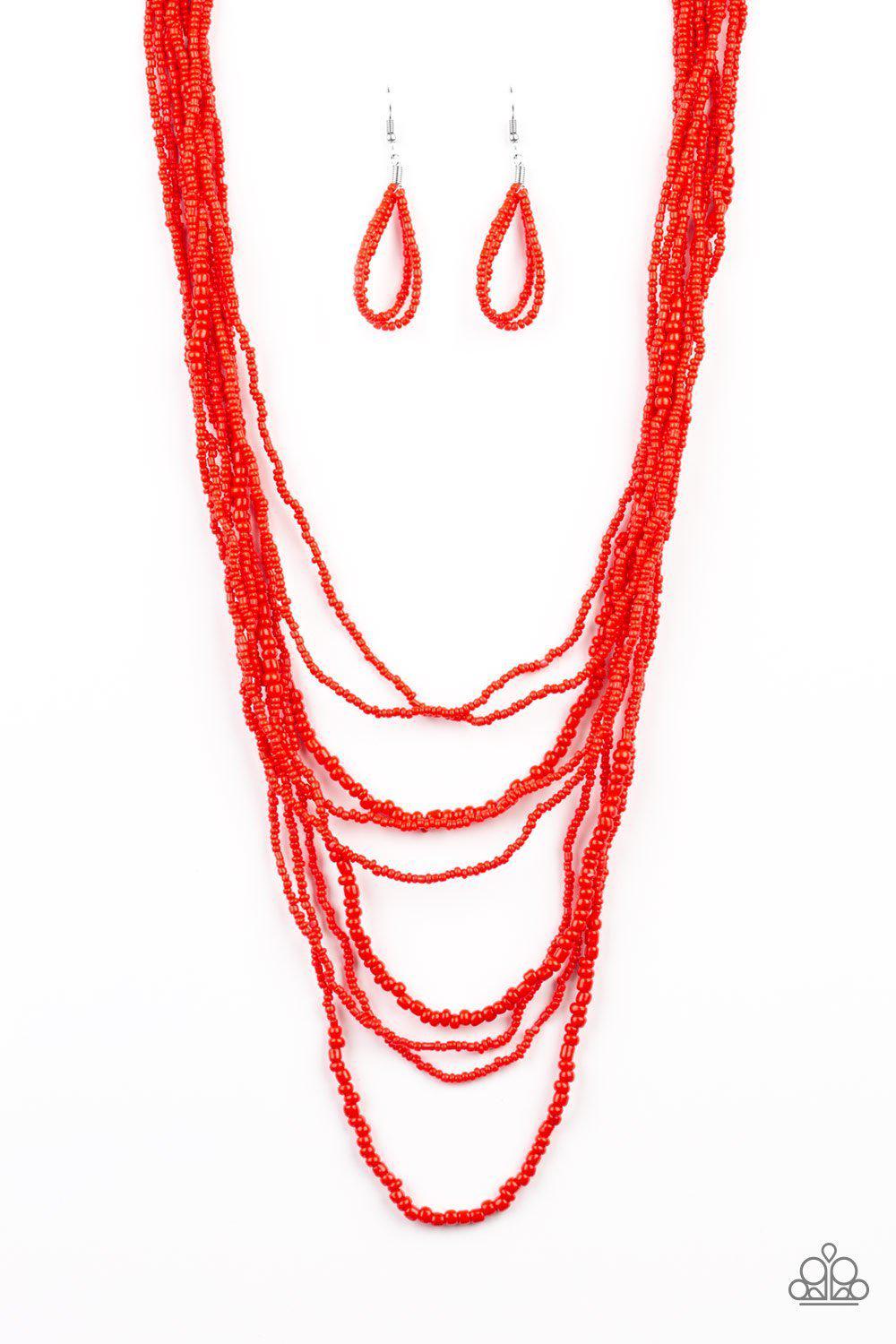 Totally Tonga Red Seed Bead Necklace - Paparazzi Accessories- on model - CarasShop.com - Paparazzi Jewelry by Cara Jewels