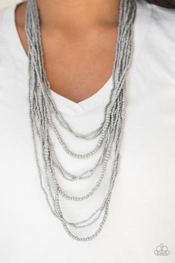 Totally Tonga Silver Seed Bead Necklace - Paparazzi Accessories- lightbox - CarasShop.com - Paparazzi Jewelry by Cara Jewels