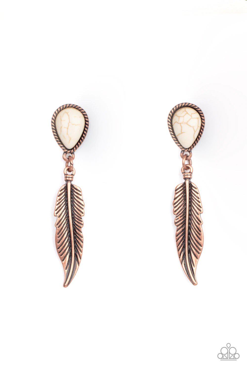 Totally Tran-QUILL Copper Earrings - Paparazzi Accessories- lightbox - CarasShop.com - Paparazzi Jewelry by Cara Jewels