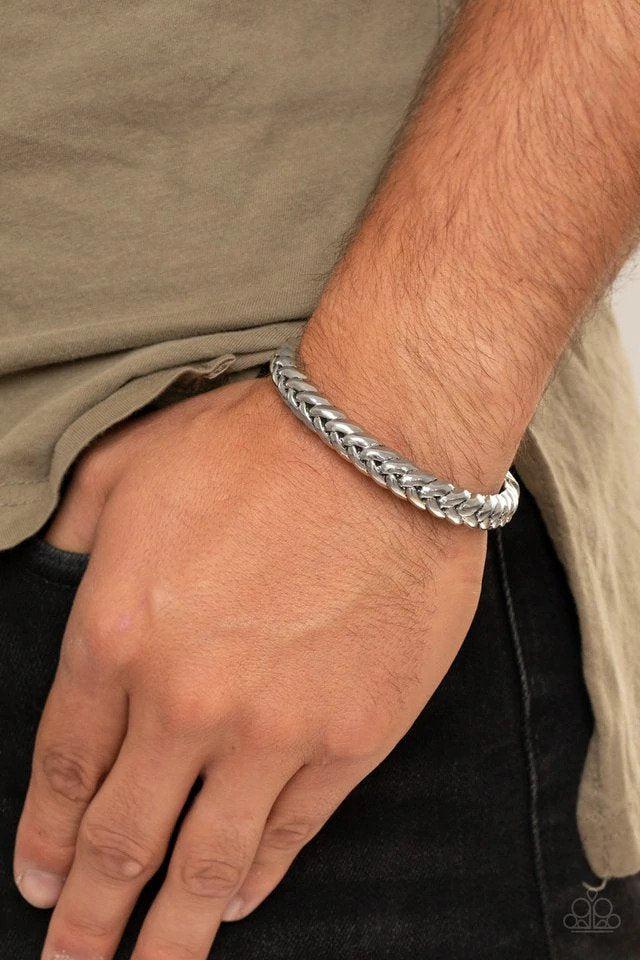Tough As Nails Silver Bracelet - Paparazzi Accessories- on model - CarasShop.com - Paparazzi Jewelry by Cara Jewels