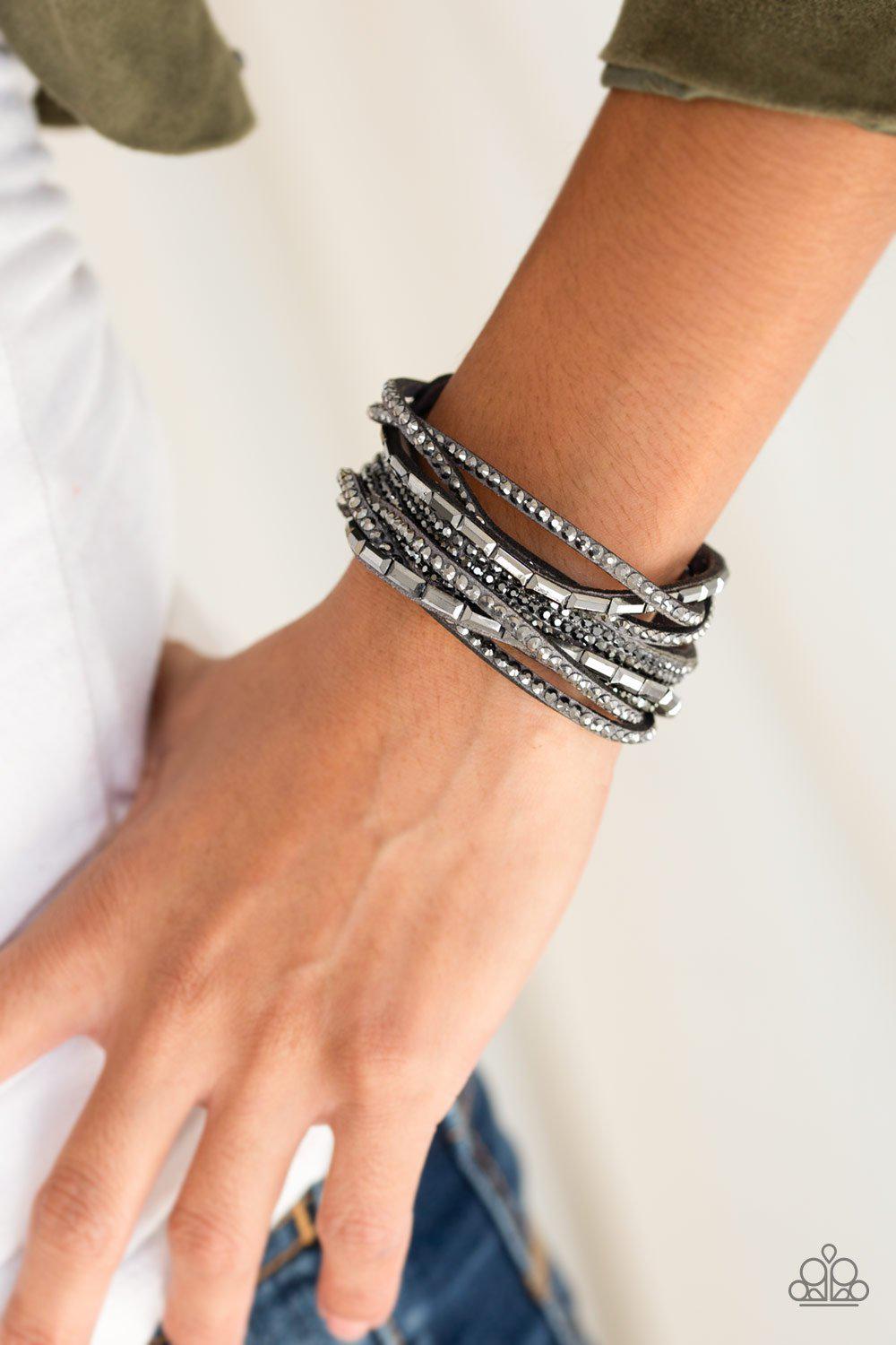 Tough Girl Glam Silver and Hematite Wrap Snap Bracelet - Paparazzi Accessories- lightbox - CarasShop.com - Paparazzi Jewelry by Cara Jewels