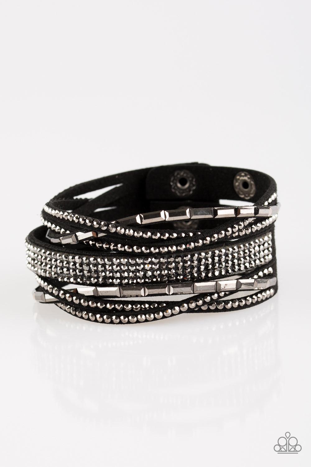Tough Girl Glamour Black & Hematite Wrap Bracelet - Paparazzi Accessories- lightbox - CarasShop.com - Paparazzi Jewelry by Cara Jewels