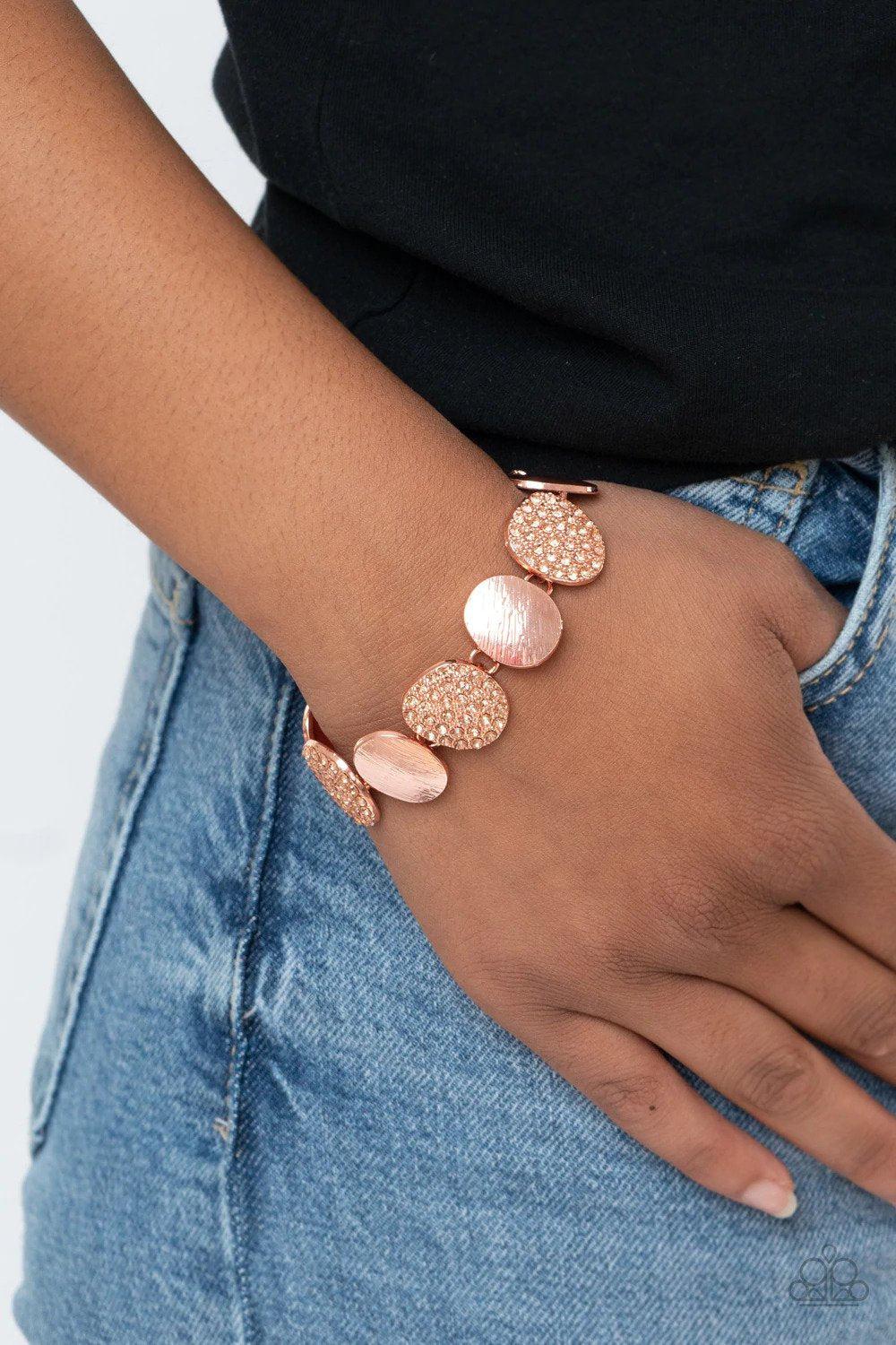 Tough LUXE Copper Bracelet - Paparazzi Accessories- on model - CarasShop.com - Paparazzi Jewelry by Cara Jewels