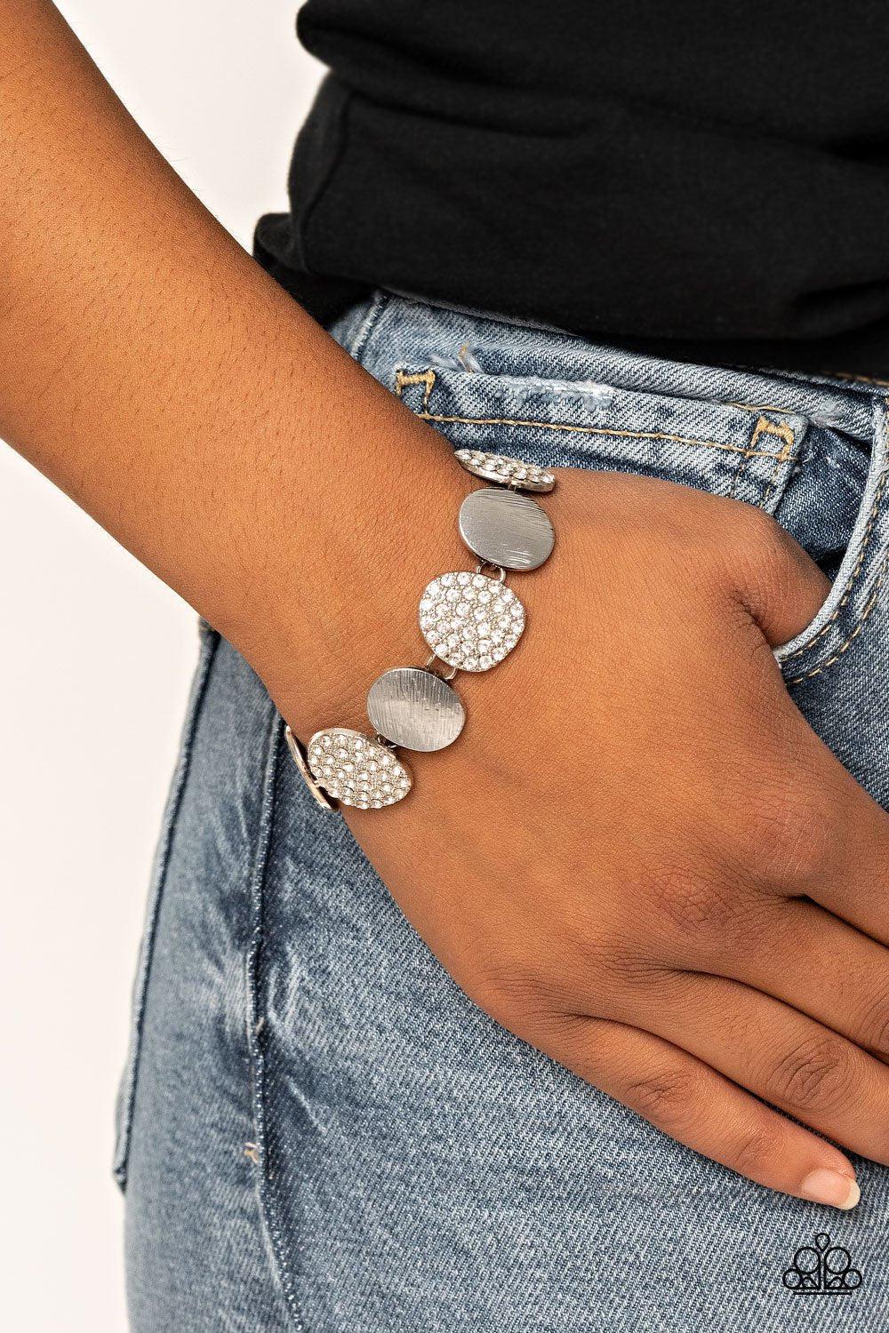 Tough LUXE Silver and White Rhinestone Bracelet - Paparazzi Accessories- lightbox - CarasShop.com - Paparazzi Jewelry by Cara Jewels