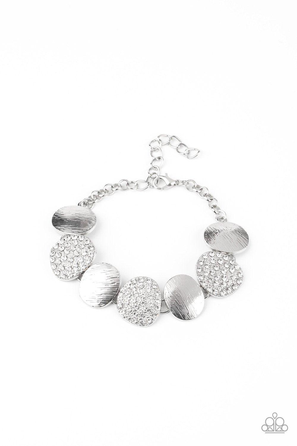 Tough LUXE Silver and White Rhinestone Bracelet - Paparazzi Accessories- on model - CarasShop.com - Paparazzi Jewelry by Cara Jewels