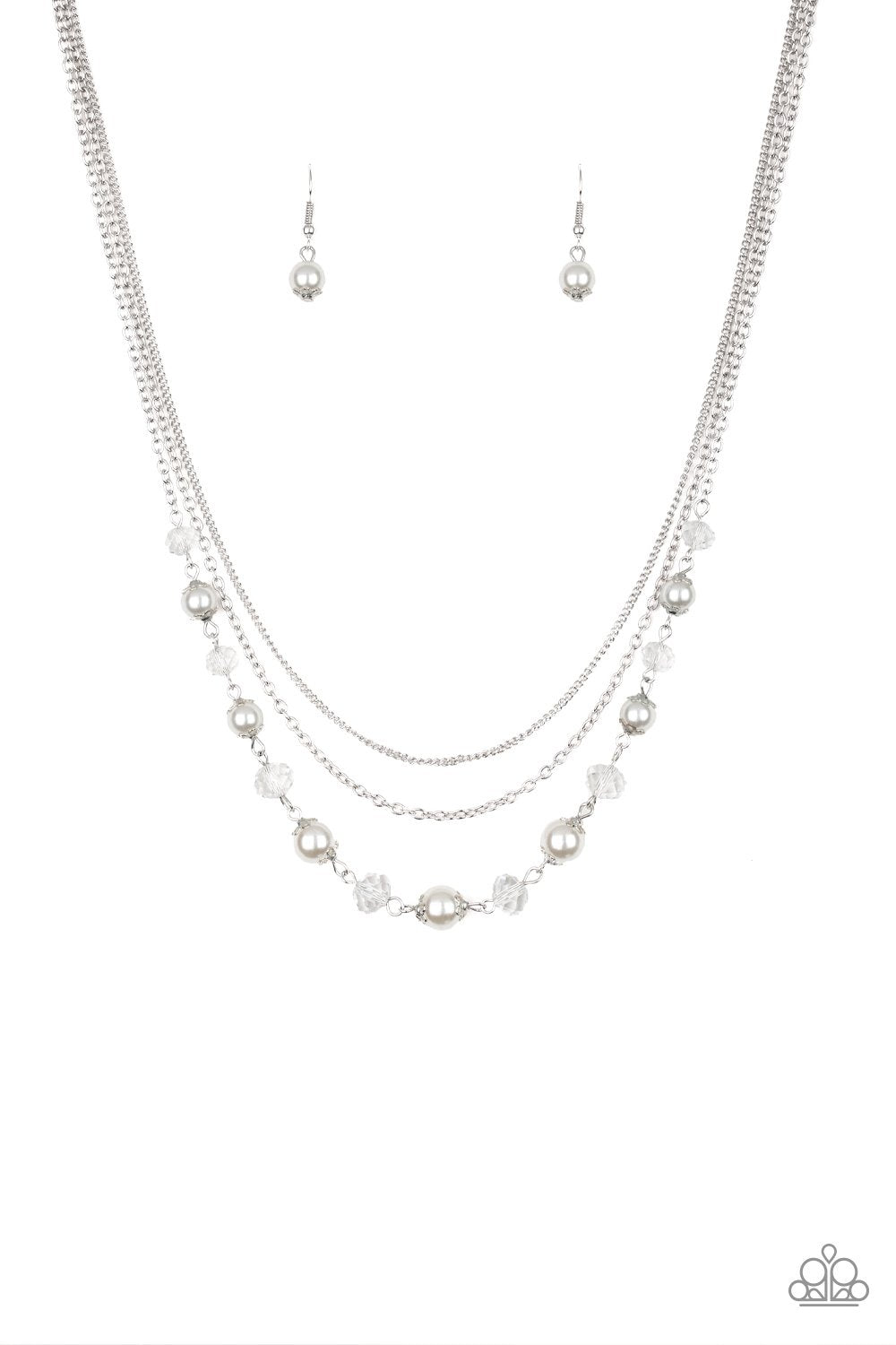 Tour De Demure White Pearl Necklace - Paparazzi Accessories - free matching earrings -CarasShop.com - Paparazzi Jewelry by Cara Jewels