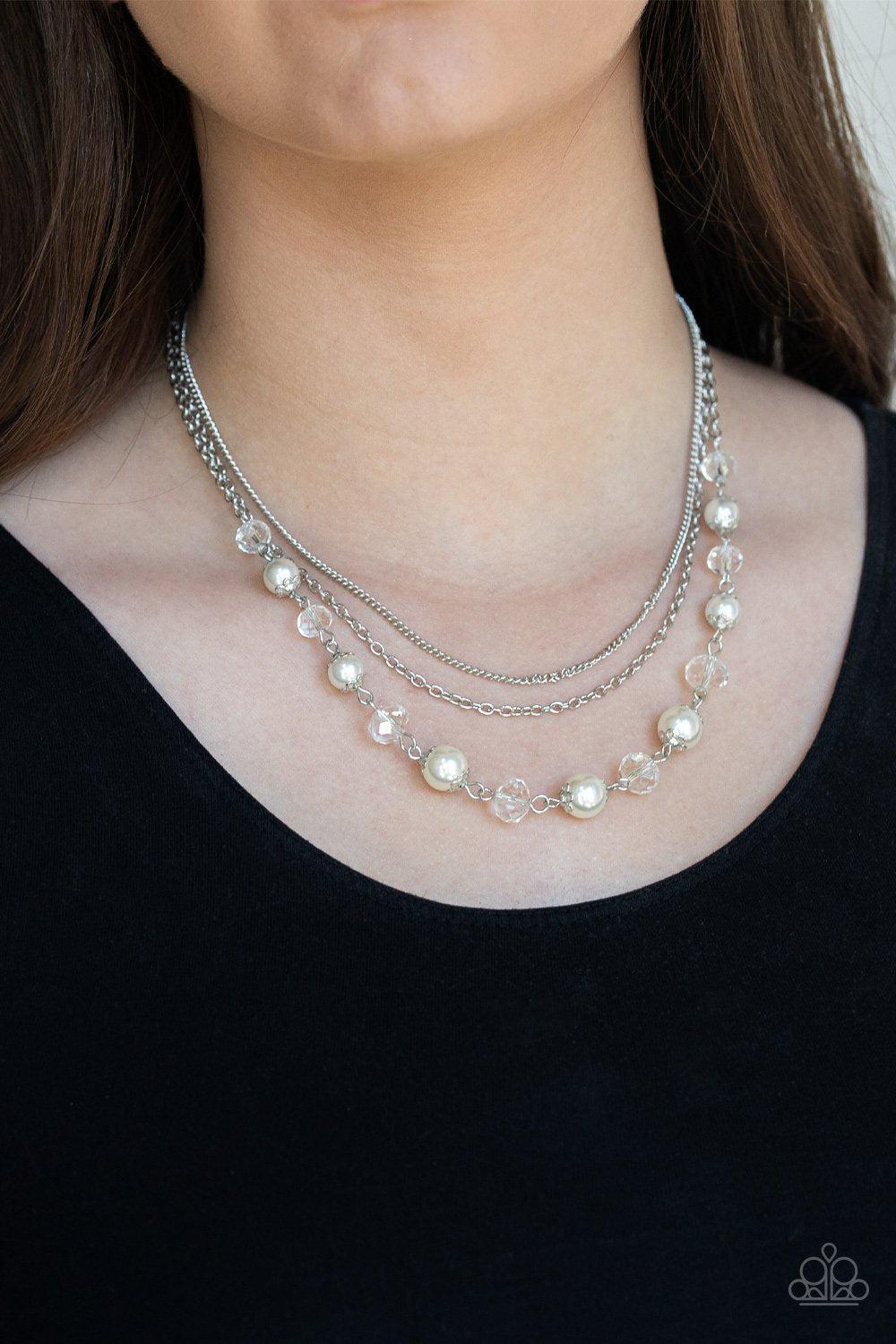 Tour De Demure White Pearl Necklace - Paparazzi Accessories- lightbox - CarasShop.com - Paparazzi Jewelry by Cara Jewels