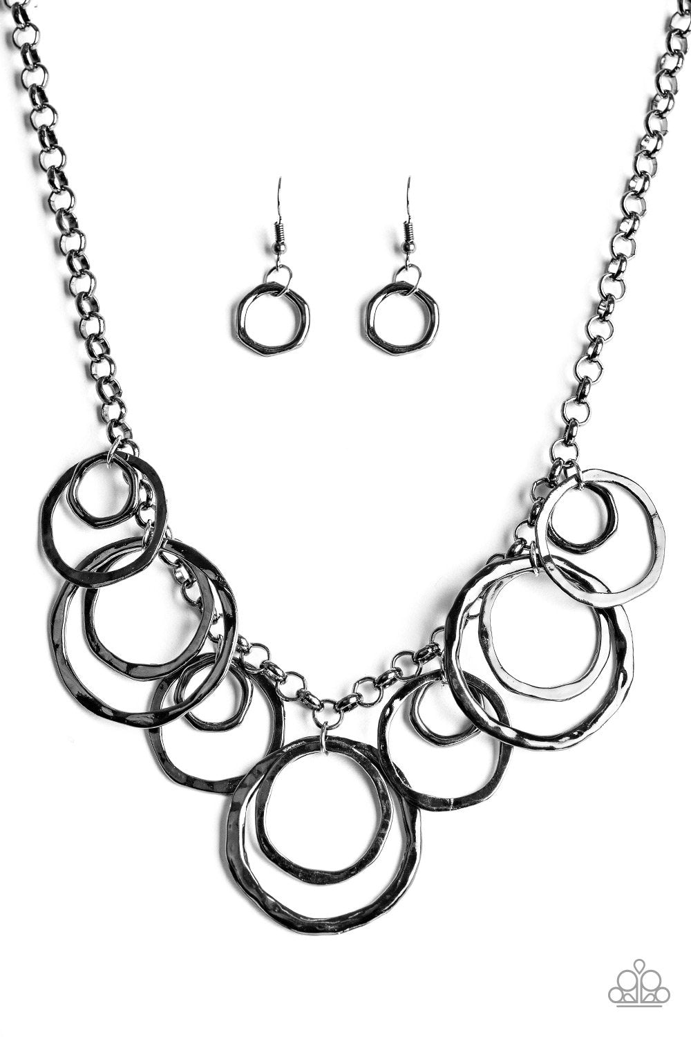 Tour de FIERCE Black Gunmetal Necklace - Paparazzi Accessories - free matching earrings -CarasShop.com - Paparazzi Jewelry by Cara Jewels