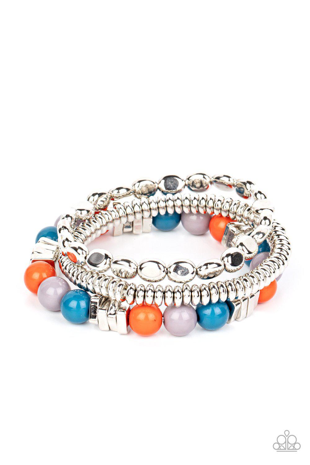 Tour de Tourist Multi Blue, Orange and Silver Bracelet Set - Paparazzi Accessories- lightbox - CarasShop.com - Paparazzi Jewelry by Cara Jewels