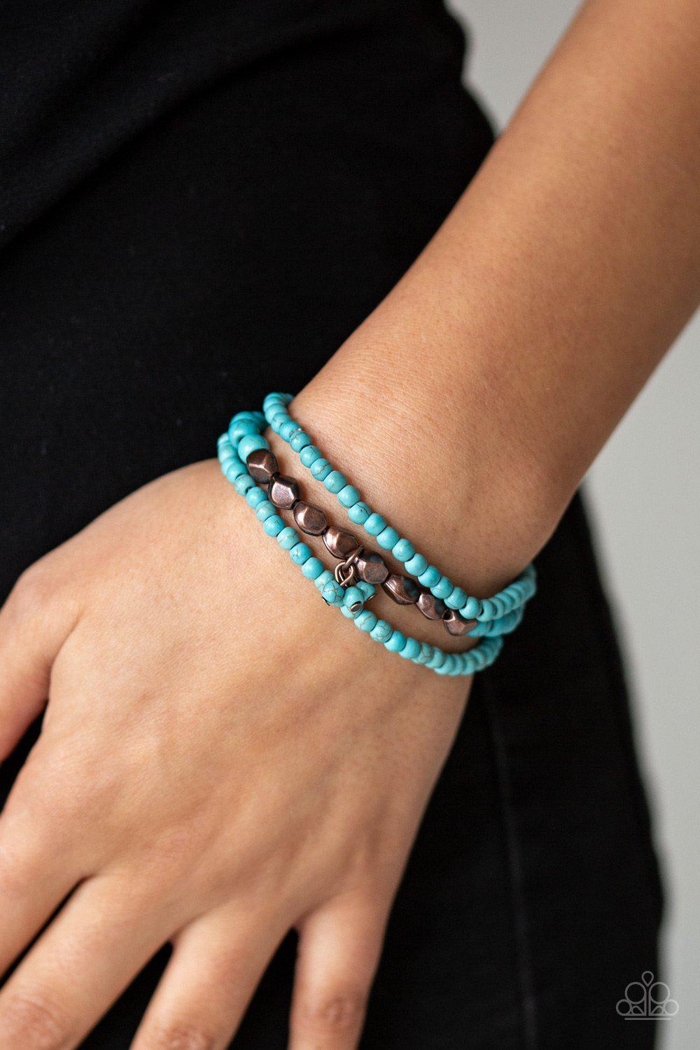 Tour de Tranquility Copper and Turquoise Blue Stone Bracelet Set - Paparazzi Accessories- lightbox - CarasShop.com - Paparazzi Jewelry by Cara Jewels