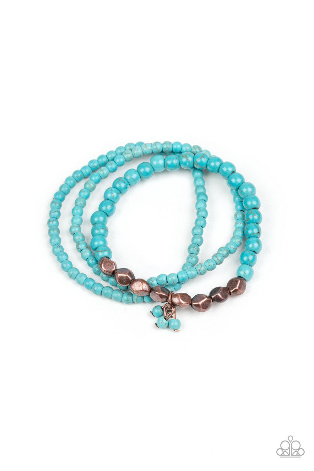 Tour de Tranquility Copper and Turquoise Blue Stone Bracelet Set - Paparazzi Accessories- on model - CarasShop.com - Paparazzi Jewelry by Cara Jewels