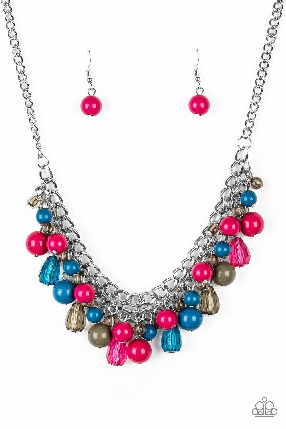 Tour de Trendsetter Multi Pink, Blue and Green Necklace - Paparazzi Accessories- on model - CarasShop.com - Paparazzi Jewelry by Cara Jewels