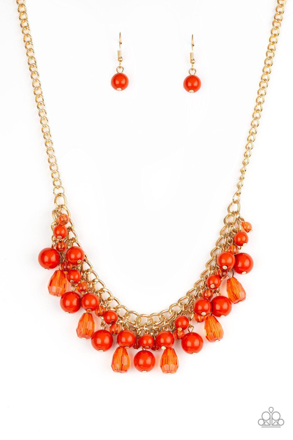 Tour de Trendsetter Orange and Gold Necklace - Paparazzi Accessories- on model - CarasShop.com - Paparazzi Jewelry by Cara Jewels