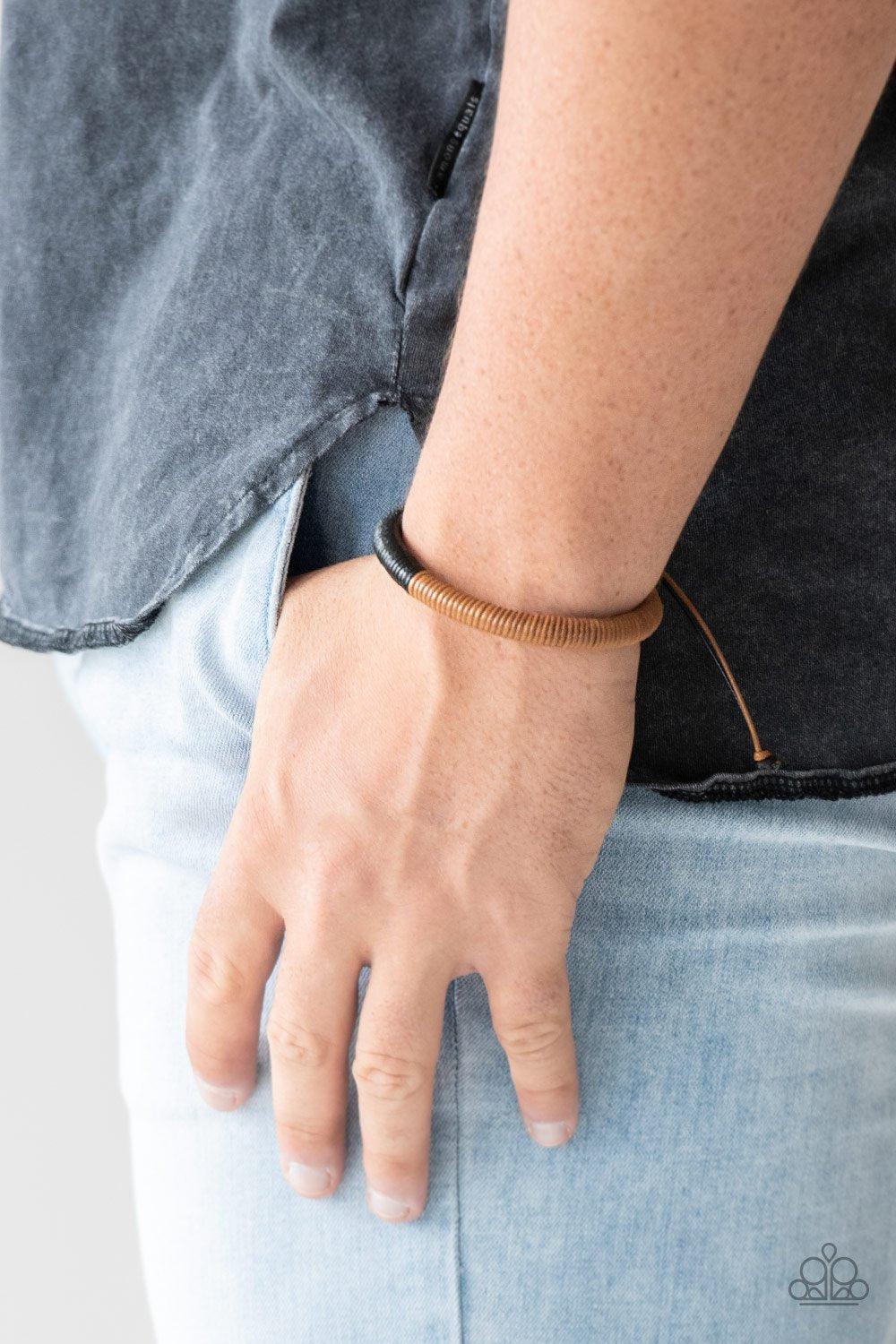 TRACKER and Field Black and Brown Leather Urban Knot Bracelet - Paparazzi Accessories- lightbox - CarasShop.com - Paparazzi Jewelry by Cara Jewels
