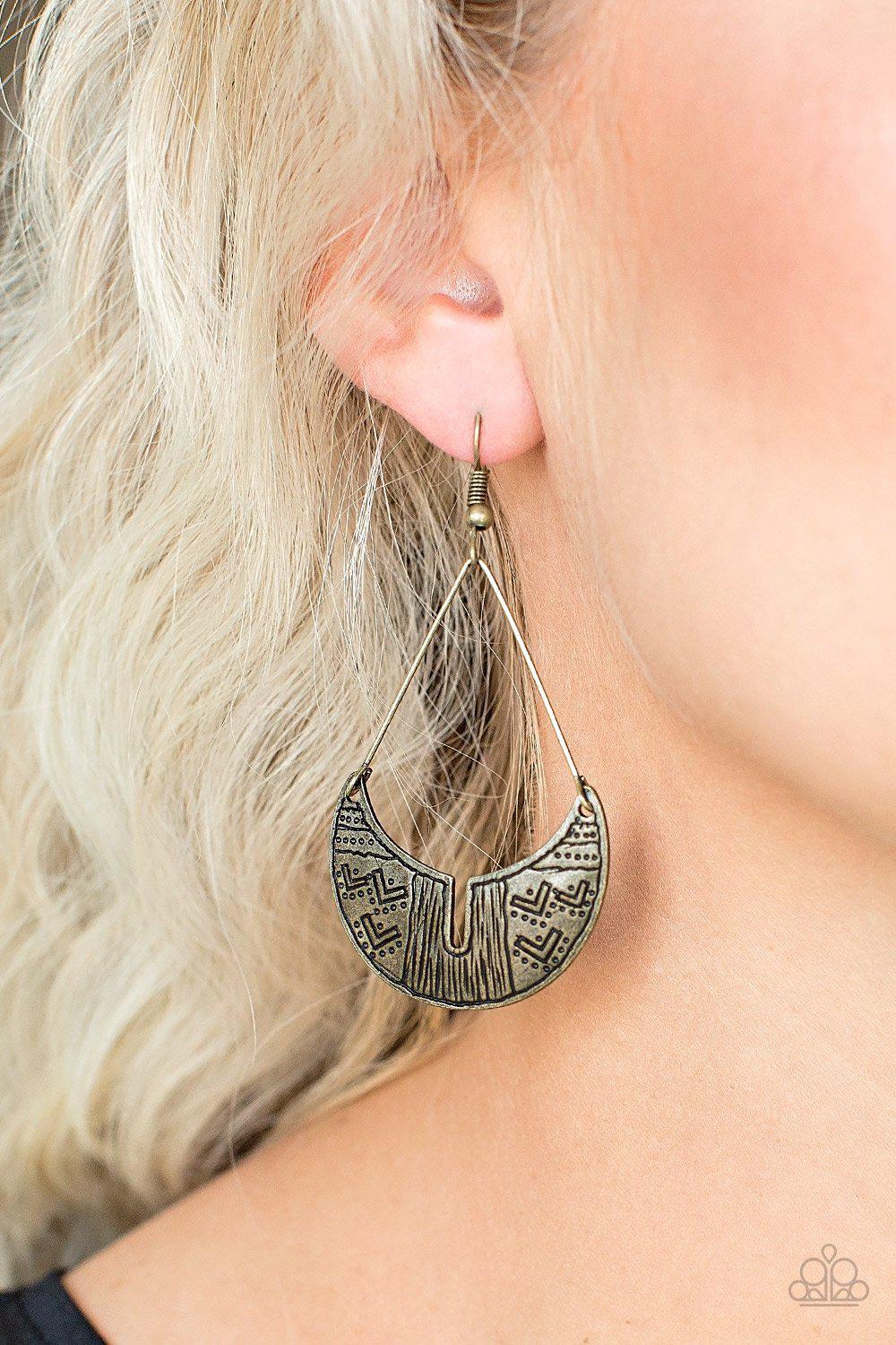 Trading Post Trending Brass Earrings - Paparazzi Accessories- lightbox - CarasShop.com - Paparazzi Jewelry by Cara Jewels