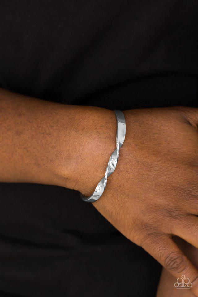 Traditional Twist Silver Cuff Bracelet - Paparazzi Accessories- on model - CarasShop.com - Paparazzi Jewelry by Cara Jewels