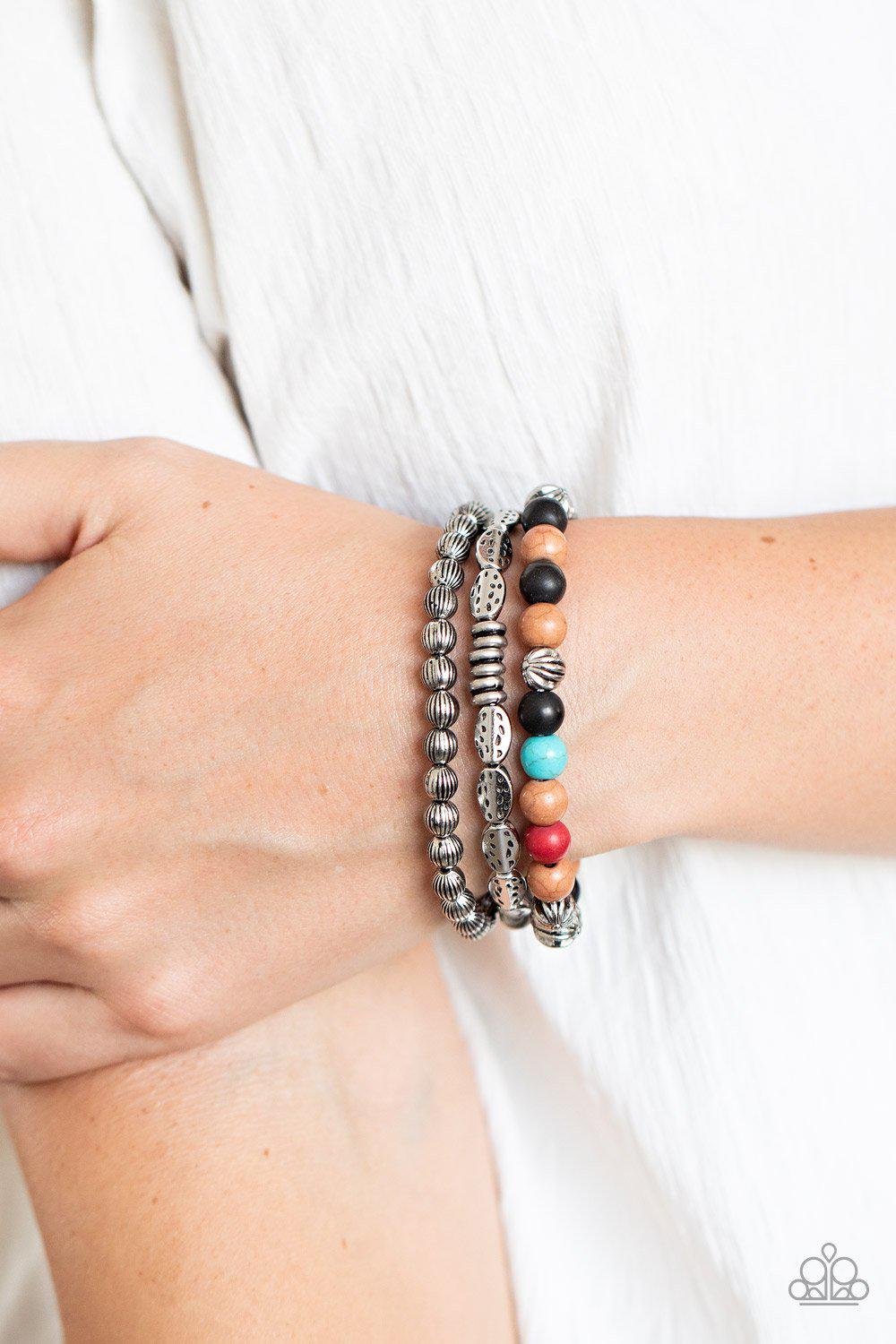 Trail Mix Mecca Multi Stone and Silver Bracelet Set - Paparazzi Accessories- lightbox - CarasShop.com - Paparazzi Jewelry by Cara Jewels