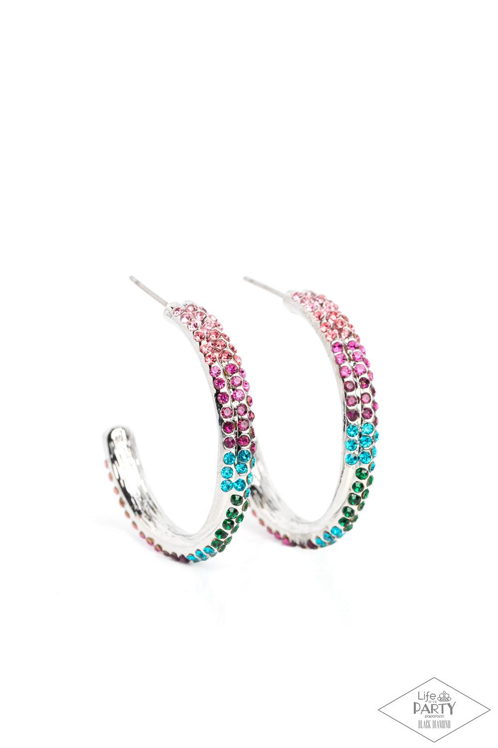Trail Of Twinkle Multi Rhinestone Hoop Earrings - Paparazzi Accessories- lightbox - CarasShop.com - Paparazzi Jewelry by Cara Jewels