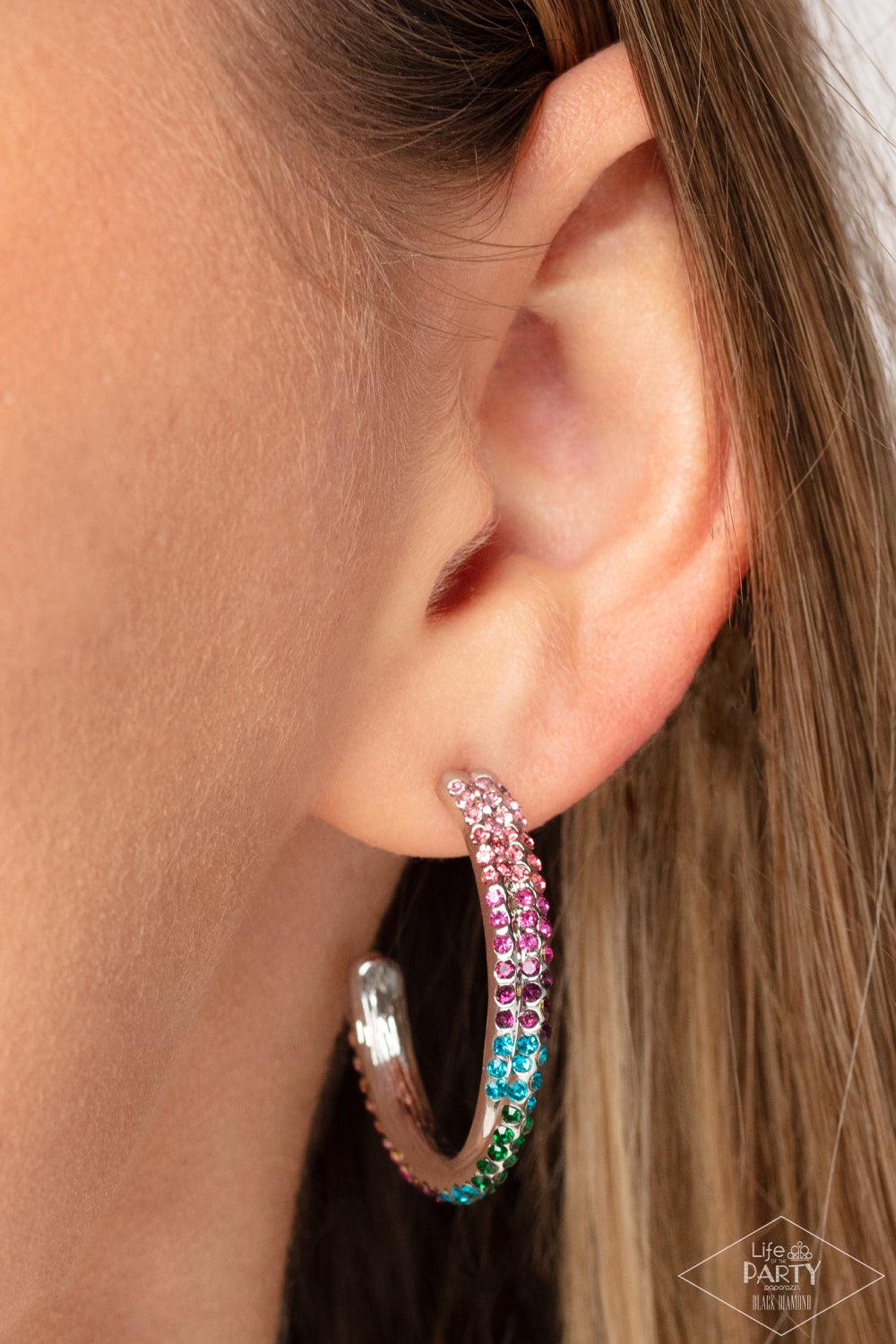 Trail Of Twinkle Multi Rhinestone Hoop Earrings - Paparazzi Accessories- on model - CarasShop.com - Paparazzi Jewelry by Cara Jewels