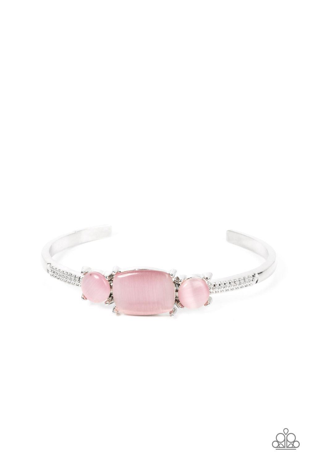 Tranquil Treasure Pink Cat's Eye Stone Cuff Bracelet - Paparazzi Accessories- lightbox - CarasShop.com - Paparazzi Jewelry by Cara Jewels