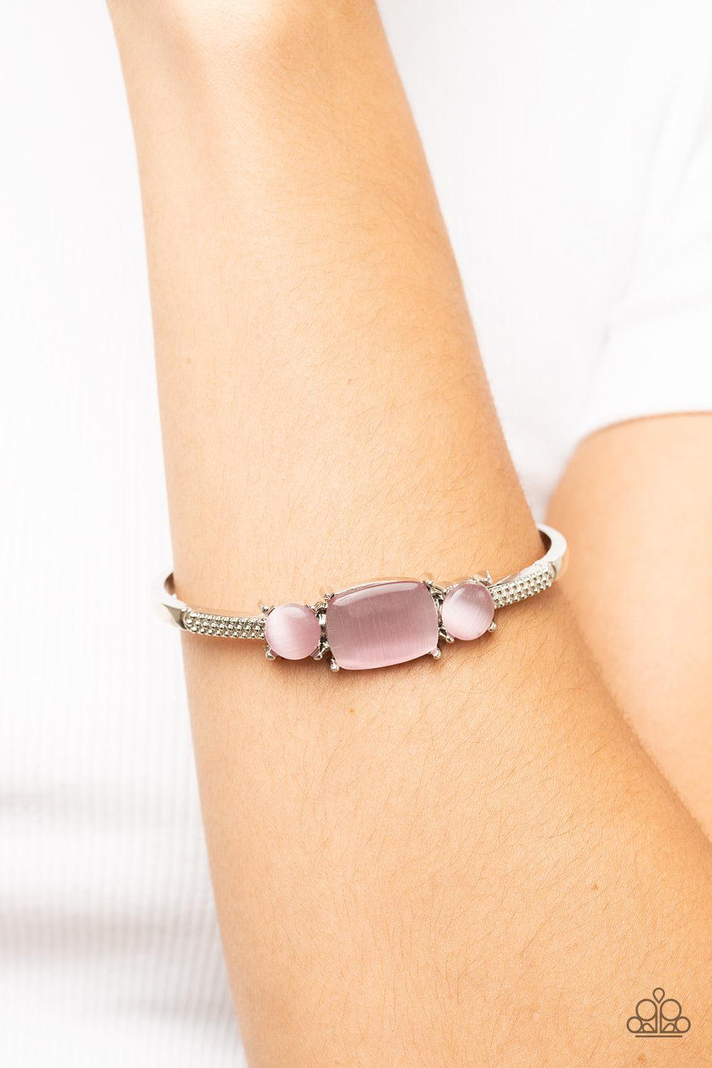 Tranquil Treasure Pink Cat's Eye Stone Cuff Bracelet - Paparazzi Accessories- lightbox - CarasShop.com - Paparazzi Jewelry by Cara Jewels