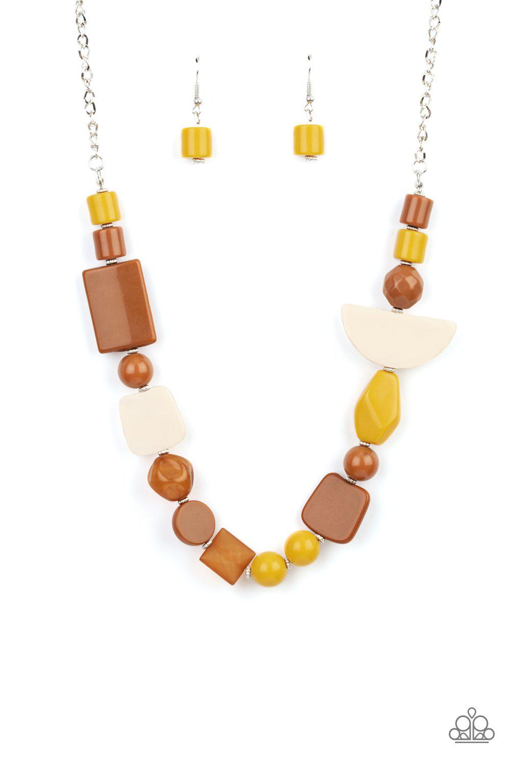 Tranquil Trendsetter Yellow and Brown Abstract Acrylic Necklace - Paparazzi Accessories- lightbox - CarasShop.com - Paparazzi Jewelry by Cara Jewels