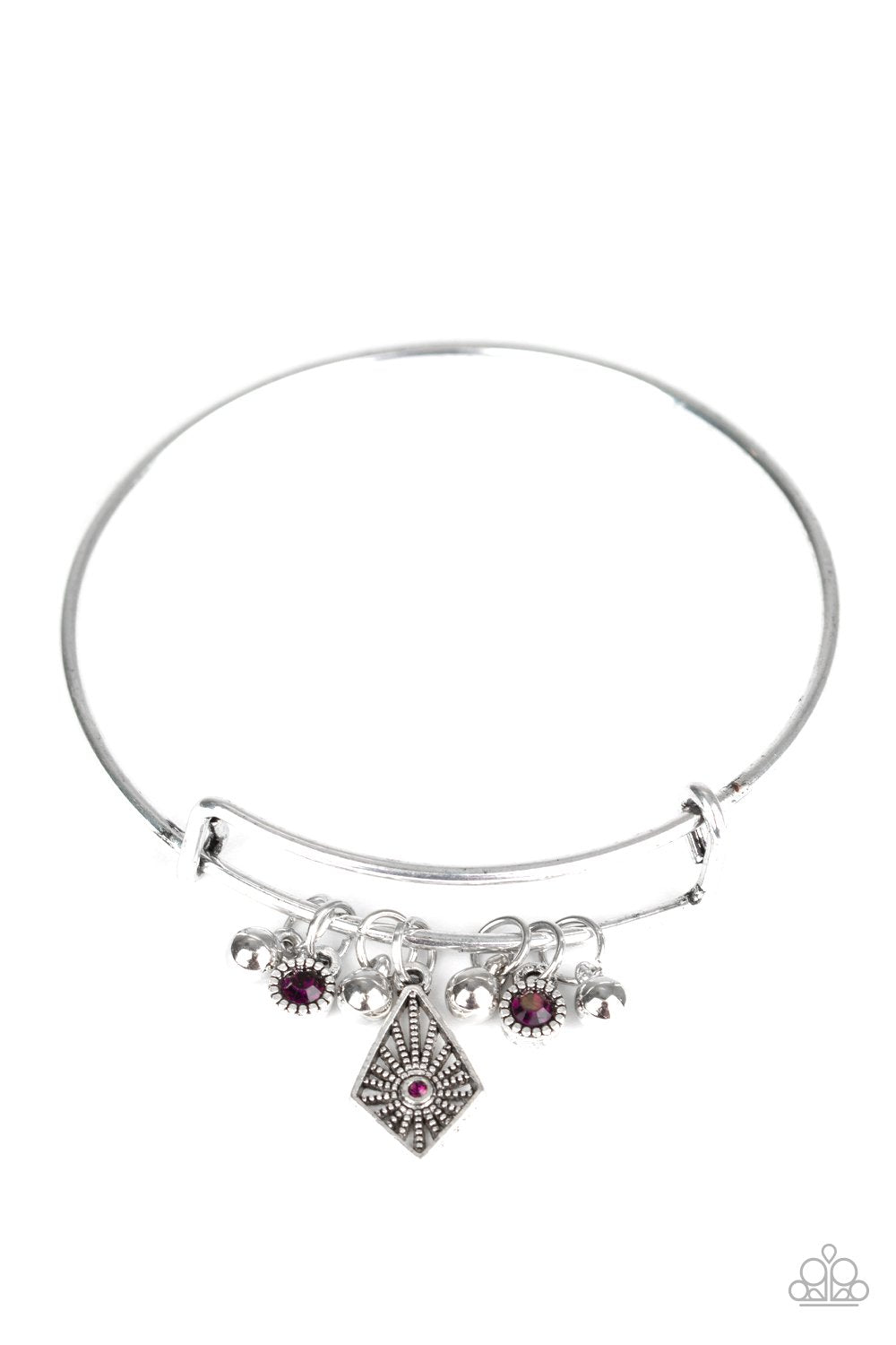 Treasure Charms Purple and Silver Charm Bangle Bracelet - Paparazzi Accessories- lightbox - CarasShop.com - Paparazzi Jewelry by Cara Jewels