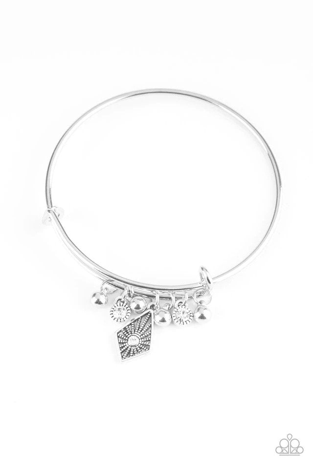 Treasure Charms White Charm Bangle Bracelet - Paparazzi Accessories- lightbox - CarasShop.com - Paparazzi Jewelry by Cara Jewels