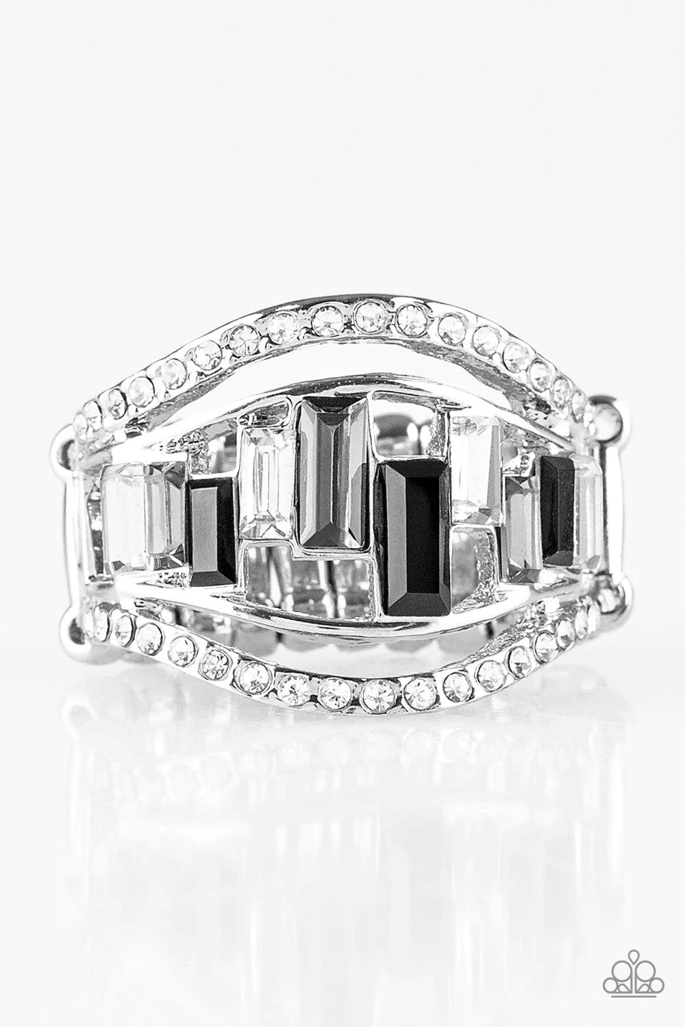 Treasure Chest Charm Black Ring - Paparazzi Accessories- lightbox - CarasShop.com - Paparazzi Jewelry by Cara Jewels