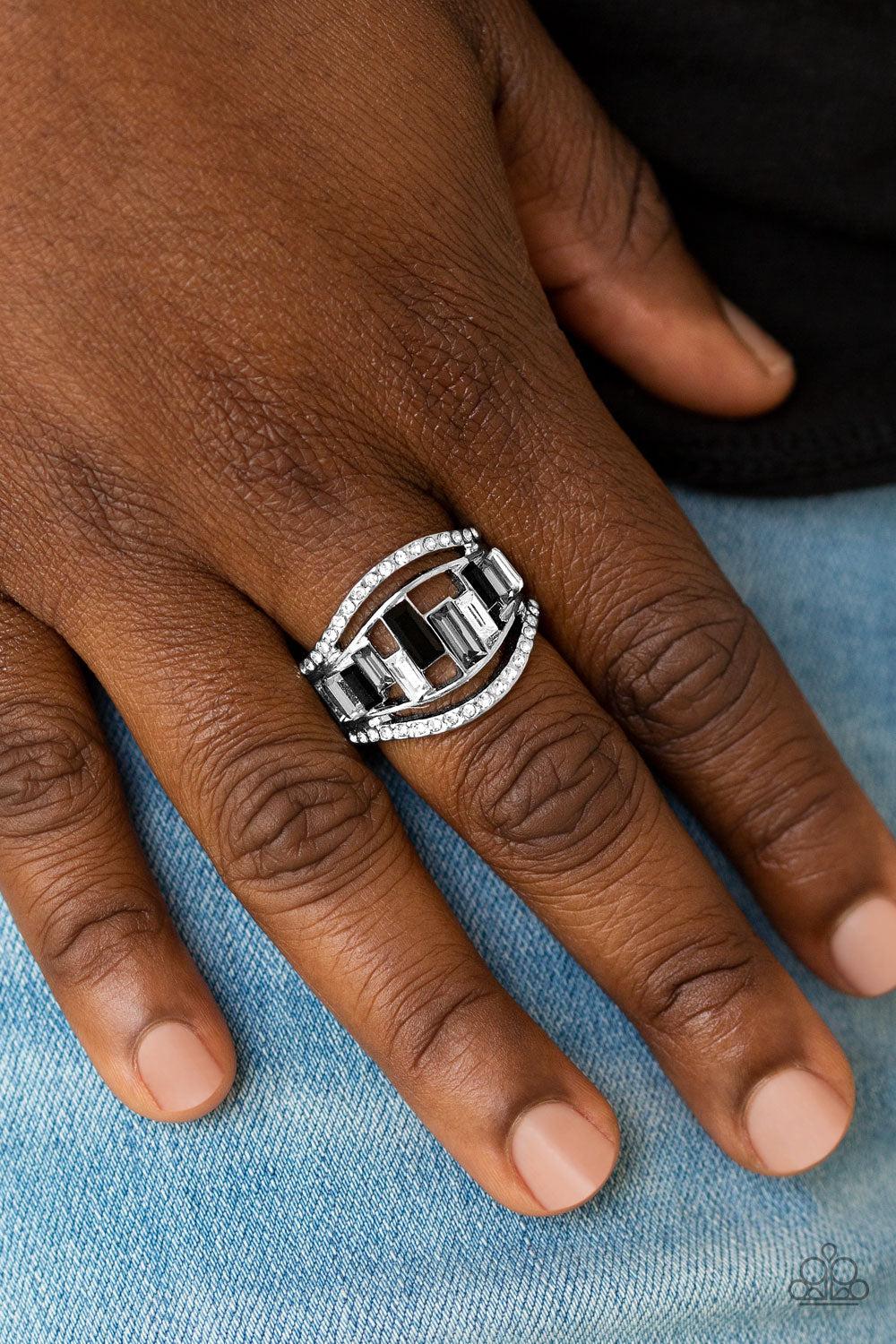 Treasure Chest Charm Black Ring - Paparazzi Accessories- on model - CarasShop.com - Paparazzi Jewelry by Cara Jewels