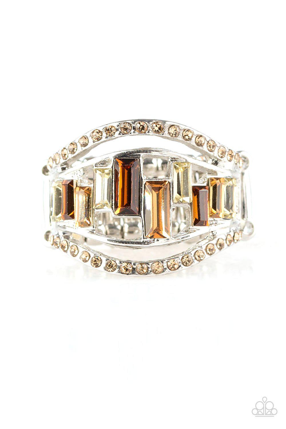 Treasure Chest Charm Brown Gem Ring - Paparazzi Accessories- on model - CarasShop.com - Paparazzi Jewelry by Cara Jewels