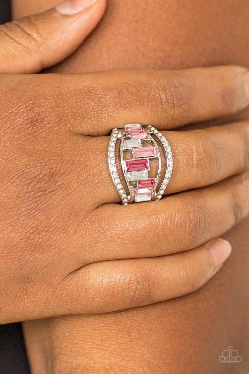 Treasure Chest Charm Pink Rhinestone Ring - Paparazzi Accessories- lightbox - CarasShop.com - Paparazzi Jewelry by Cara Jewels