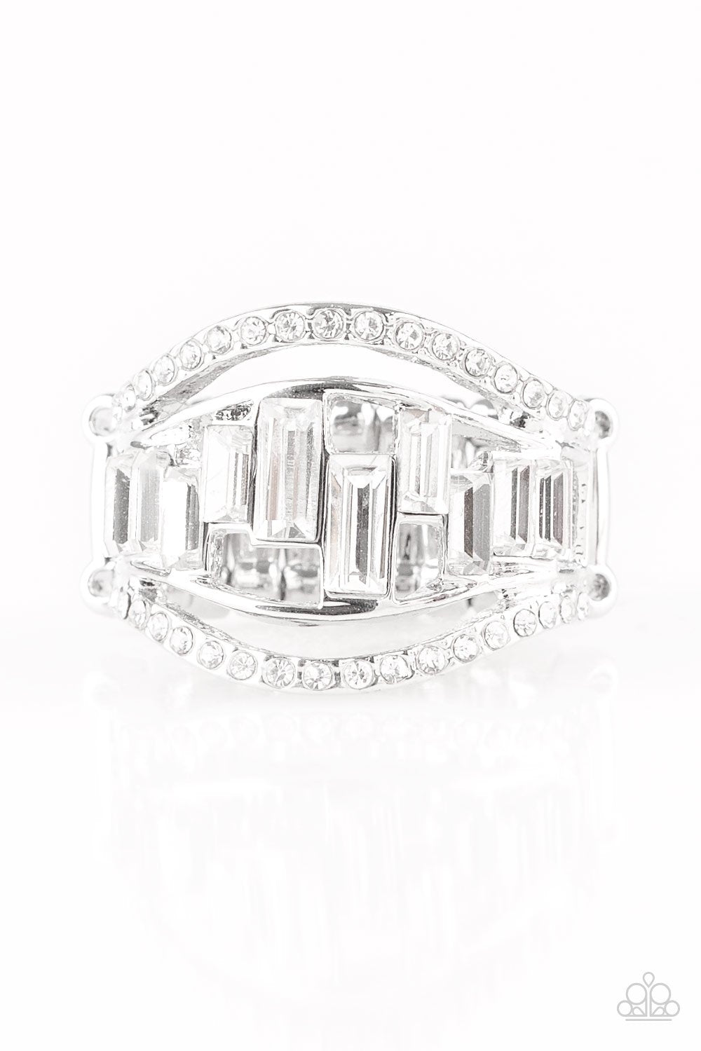 Treasure Chest Charm White Rhinestone Ring - Paparazzi Accessories- lightbox - CarasShop.com - Paparazzi Jewelry by Cara Jewels