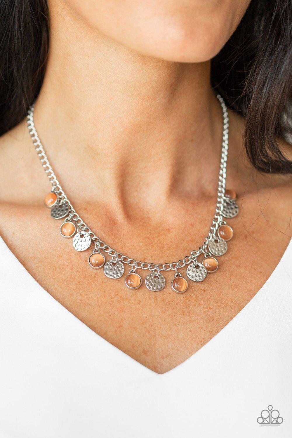 Treasure Tour Orange Moonstone and Silver Necklace - Paparazzi Accessories- lightbox - CarasShop.com - Paparazzi Jewelry by Cara Jewels