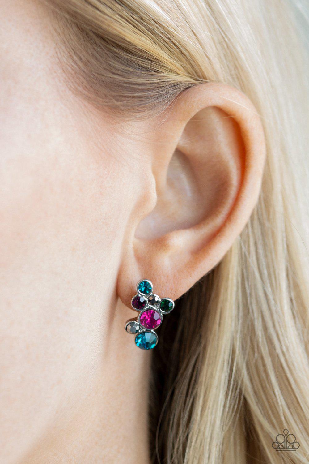 Treasure Treat Multicolored Rhinestone Earrings - Paparazzi Accessories- on model - CarasShop.com - Paparazzi Jewelry by Cara Jewels