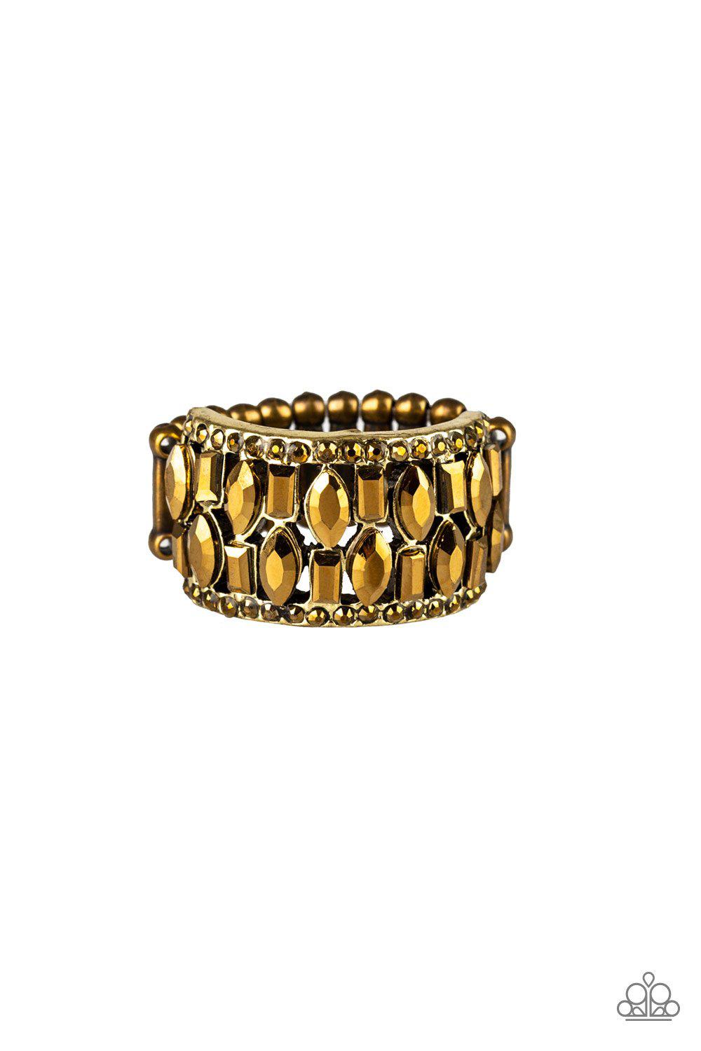 Treasure Trove Tribute Brass Ring - Paparazzi Accessories- lightbox - CarasShop.com - Paparazzi Jewelry by Cara Jewels