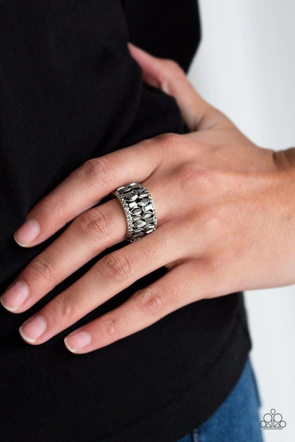 Treasure Trove Tribute Silver Ring - Paparazzi Accessories- on model - CarasShop.com - Paparazzi Jewelry by Cara Jewels