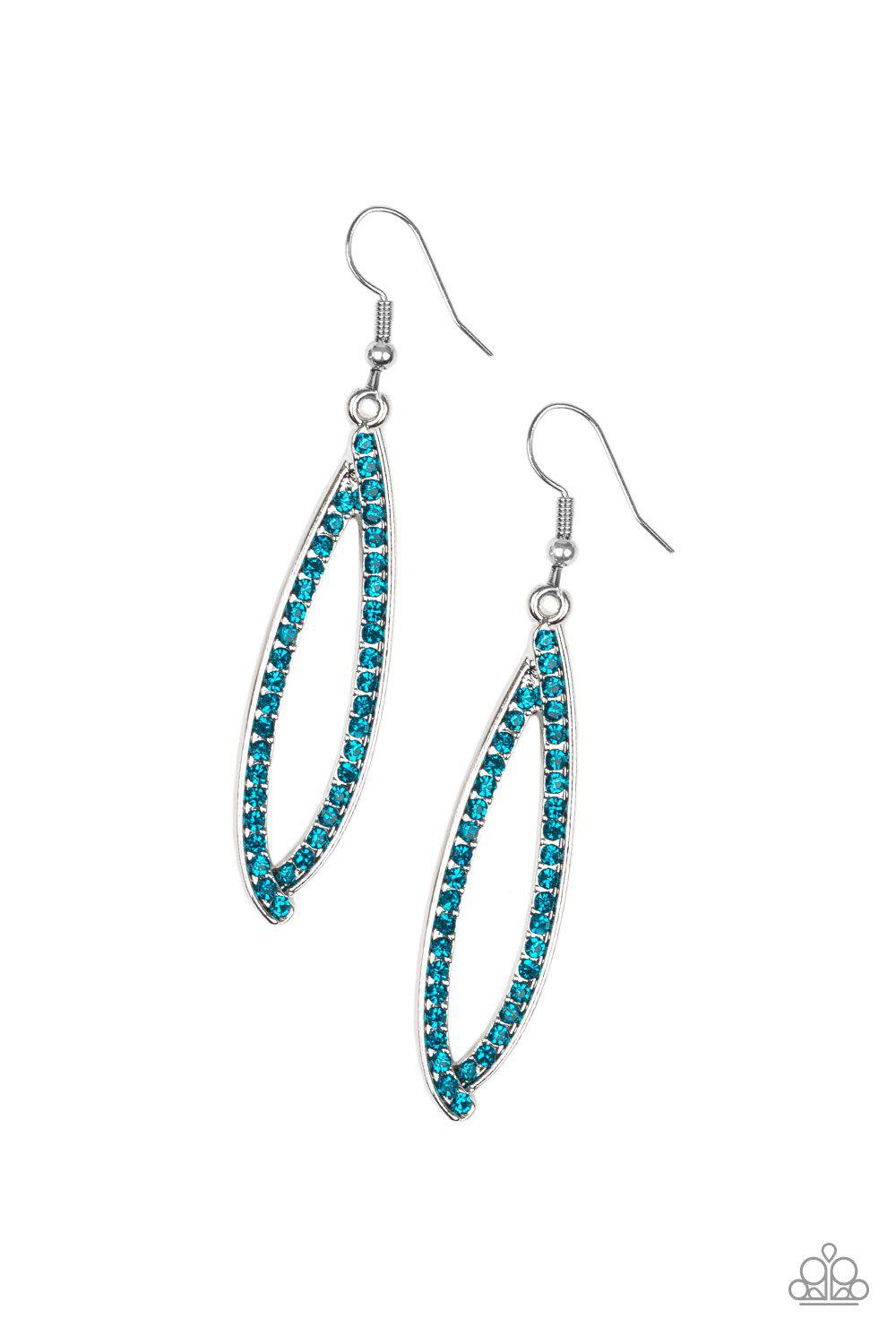 Treasure Trove Trinket Blue Gem Earrings - Paparazzi Accessories- on model - CarasShop.com - Paparazzi Jewelry by Cara Jewels