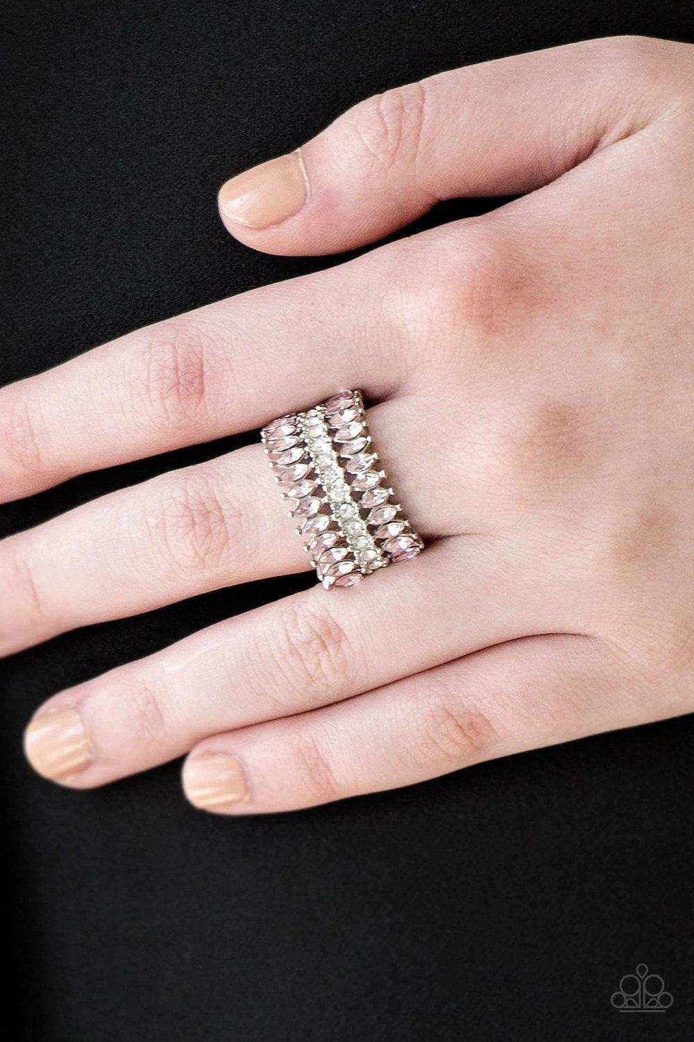 Treasury Fund Pink Ring - Paparazzi Accessories- on model - CarasShop.com - Paparazzi Jewelry by Cara Jewels