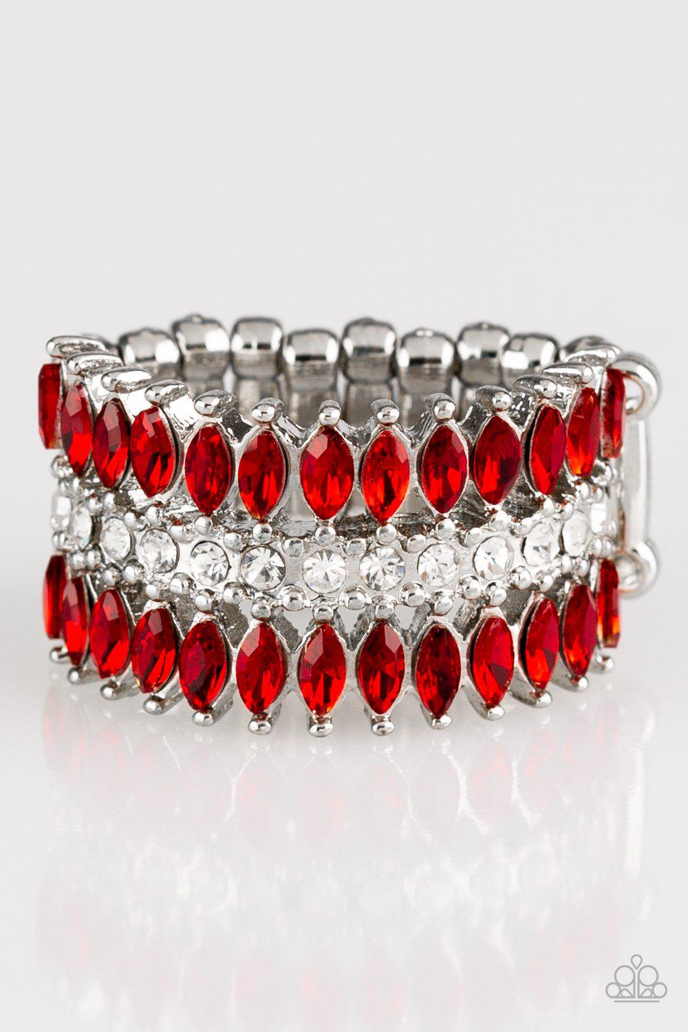 Treasury Fund Red Rhinestone Ring - Paparazzi Accessories- lightbox - CarasShop.com - Paparazzi Jewelry by Cara Jewels