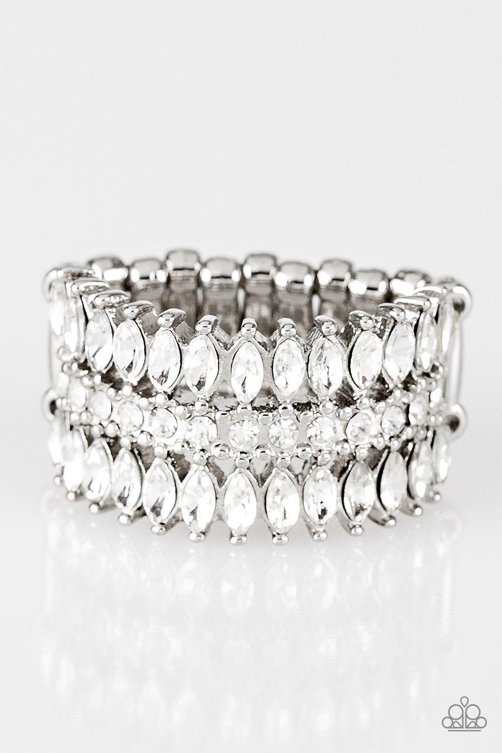 Treasury Fund White Rhinestone Ring - Paparazzi Accessories- lightbox - CarasShop.com - Paparazzi Jewelry by Cara Jewels