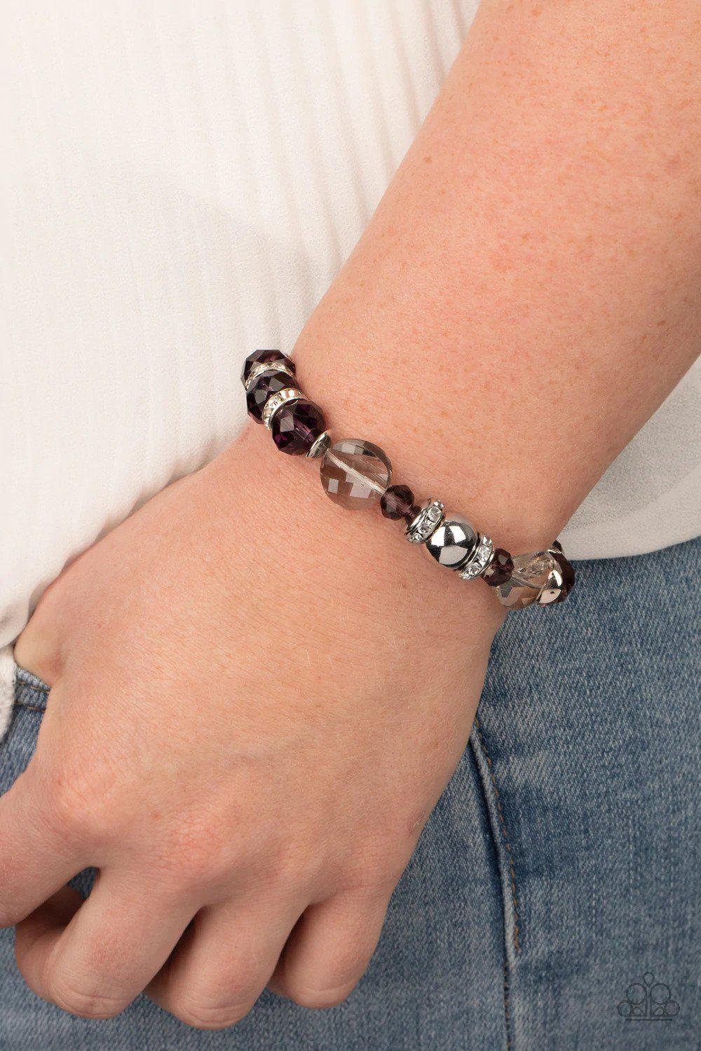 Treat Yourself Purple & White Bracelet - Paparazzi Accessories- on model - CarasShop.com - Paparazzi Jewelry by Cara Jewels